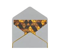Yellow And Brown Triangles Luxury Pearl Paper Greeting Card With Gold Border, Blank Inside, With Envelope - Birthday, Wedding, Christmas, Valentine