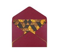 Yellow And Brown Triangles Luxury Pearl Paper Greeting Card With Gold Border, Blank Inside, With Envelope - Birthday, Wedding, Christmas, Valentine