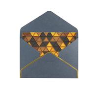 Yellow And Brown Triangles Luxury Pearl Paper Greeting Card With Gold Border, Blank Inside, With Envelope - Birthday, Wedding, Christmas, Valentine