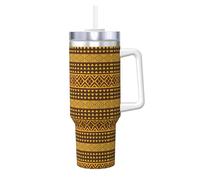 Yellow and Brown Triangles Print 40oz with Straw and Lid, Stainless Steel Double Wall Vacuum Insulated Coffee Mug for Hot and Cold Coffee, Travel Mug with Handle