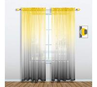 Yellow and Gray Curtains for Living Room Set of 1 Panel Pole Pocket Faux Linen Semi Sheer Drapes Ombre Voile Curtains for Bedroom Dining Room Girls Bedroom 52 x 84 Inch Length Yellow and Grey