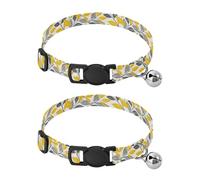 Yellow and Gray Seamless Leaf Pattern Small Dogs Collars Quick Release Buckle Dog Collars For Males Set of 2