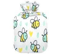 Yellow and Green Busy Bee hot Water Bottles with Soft Cover, 2L hot compresses for The Body for Neck Shoulder Warmer,Neck Shoulder Warmer,Bolsa para agua Caliente