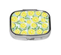 Yellow and Green Lemon Checkered,Meta Pill Box 2 Compartment Medicine Case,Portable Organizer,Rectangle Meta Portable Organizer Pill Box 2356 Compartment Medicine Case