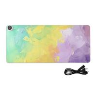 Yellow and Green Pastel Colors Texture Leather Heated Mouse Pad Gaming Mousepad 31.5 x 13 In Anti Slip Computer Desk Pad for Office Desk Decor
