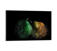 Yellow And Green Pears on Black Background Kitchen Food Fruit Poster Poster Vintage Art, Wall Canvas, Decoration Aesthetic, Living Room, Kids Room Dormitory, Cafe, Bathroom, Suitable for Bedroom, Gym,