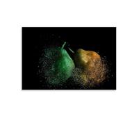 Yellow And Green Pears on Black Background Kitchen Food Fruit Poster Poster Vintage Art, Wall Canvas, Decoration Aesthetic, Living Room, Kids Room Dormitory, Cafe, Bathroom, Suitable for Bedroom, Gym,
