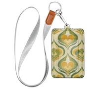 Yellow and Green Retro Symmetry id Badges Holder with Lanyard and 3-Card Capacity id Holder for Office Worker Nurse Teacher Student