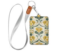 Yellow and Green Retro Symmetry id Holders for Badges with Lanyard and 3-Card Capacity id Holders for Office Shcool Hospital & Driver Licence