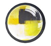 Yellow and Grey Abstract Art Black Drawer Pulls Crystal Cabinet Knobs for Dresser Drawer Cupboard Bookcase Wardrobe 4 Pieces
