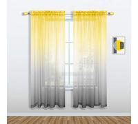 Yellow and Grey Curtains for Bedroom Set of 1 Panel Pole Pocket Faux Linen Semi Sheer Drapes Ombre Voile Curtains for Living Room Dining Room Girls Bedroom 52 x 63 Inch Length Yellow and Gray