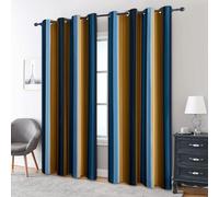 Yellow and Navy Blue Striped Blackout Curtains, 90 Drop, Retro Modern Stripe Printed Curtains for Living Room, Bedroom, Eyelet Drapes for Window Home Decor, 66x90 Inch 2 Panels (1K7-115)