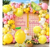 Yellow and Pink Lemon Balloon Garland Arch kit with Base Lemon Foil Balloons for Summer Lemonade Decor Baby Bridal Shower
