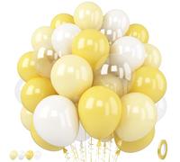 Yellow and White Balloons, 12 Inch Pastel Light Yellow Ivory White and Clear Latex Helium Balloons for Lemon Sunflower Bee Daisy Theme Kids Birthdays Bridal Baby Shower Wedding Party Decoration