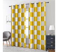 Yellow and White Checkered Blackout Curtains, 90 Drop, Checkerboard Geometric Plaid Printed Curtains for Living Room, Bedroom, Eyelet Drapes for Window Home Decor, 46x90 Inch 2 Panels (2l8-30)