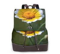 Yellow and White Daisy Print Leather Women's Backpack Travel Bag Ladies Versatile Small Backpack Business Leisure,One Size