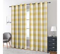 Yellow and White Gingham Blackout Curtains, 54 Drop, Farmhouse Plaid Printed Curtains for Living Room, Bedroom, Eyelet Drapes for Window Home Decor, 46x54 Inch 2 Panels (2l8-1)