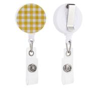 Yellow and White Large Checks Pattern Retractable Badge Holder Reel Clip ID Card Holder for Doctor Nurse Student Office Worker