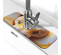 Yellow and White Python Absorbent Sink Faucet Mat - Quick Dry Splash Guard Drip Catcher Tray for Kitchen Or Bathroom Countertops