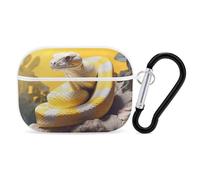 Yellow and White Python for Airpod Pro Case Cover Hard Shell Full Drop Protection Cover with Keychain Compatible with AirPod Pro 2nd/1st Generation, Front LED Visible,White