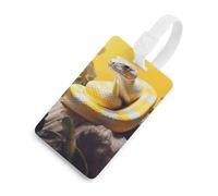 Yellow and White Python Luggage Tag Travel Essentials TPU Bag Tag Personalized Luggage Tags Holder Name Id Identifiers Card with Black Lanyard for Suitcase Backpack Toolbox