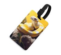 Yellow and White Python Luggage Tag Travel Essentials TPU Bag Tag Personalized Luggage Tags Holder Name Id Identifiers Card with Black Lanyard for Suitcase Backpack Toolbox