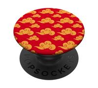 Yellow Anime Clouds Japanese Pattern Kawaii Cute Manga Red PopSockets Adhesive PopGrip