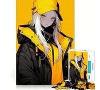 Yellow Anime Girl Jigsaw Puzzle 1000 Logic Thinking Play Expert Cutting Craftsmanship Quiet Time Mind Exercise at Home (38x26cm)