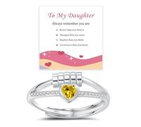 Yellow Anxiety Ring for Daughter, Heart Fidget Ring for Girls with Cubic Zirconia, Silver Adjustable Rings Sterling Silver Anxiety Rings for Women, Fidget Jewellery Christmas Gifts Birthday Gifts