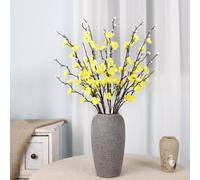 Yellow Artificial Flowers 6cs Set - Fake Plum Blossom that Looks Real, 55cm Long for Vase, Perfect for Home Office Decoration