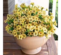 (Yellow) Artificial Flowers for Outdoor Indoor Garden Home Decoration, Faux Flower Daisy with Eucalyptus Leaves Fake Plants Greenery Patio, 12 Bundles