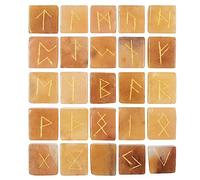 Yellow Aventurine Runes Crystal Rune Stones Set 25Pcs Elder futhark Viking Gemstone Reiki Healing Golden Engraved Runic Alphabets Divination Meditation Spiritual Gifts for Women Witchcraft Supplies