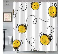 Yellow Baby Bee Honey Cute Flying Happy Honeybee Cartoon Insect Shower Curtain for Bathroom White Bath Curtain with 12 Hooks Waterproof Polyester Curtains Festival Gift 183X183 CM