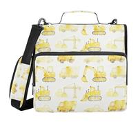 Yellow Background Construction Vehicle 3 Ringing Binder Organizer with Handle and Removable Shoulder Strap Multi-Pocket Portfolio Binder for Office School