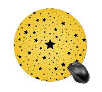 Yellow Background with Black Stars Mouse Pad Round Laptop Mouse Mat Cute Computer Mousepad Keyboard Pad Non-Slip Desk Pads for Gaming Office Work Home