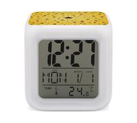 Yellow Background with Black Stars Night Light Alarm Clock LED Display Alarms for Bedroom Smart Digital Alarm Clock Wtih 7 Colorful Ambient Lights Sleep Timer for Heavy Sleepers Simple Operation