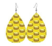 Yellow Background With Hello Sunshine Teardrop Faux Leather Earrings Set For Women Printed Lightweight Dangle Drop Pierced Girls