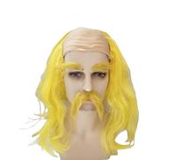 Yellow Bald Head Wigs Halloween Old Man Costume Wigs Set With Mustache Eyebrows Mad Scientist Professor Wigs Grandpa Costume Accessories Cosplay Party Fancy Dress