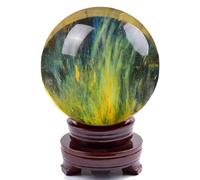 Yellow Ball with Stand Yellow Crystal Ball Spher Melting Quartz Crystal Gemstone for Feng Shui Divination Sphere Home Decoration,5.5"