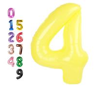 Yellow Balloon Number 4, Number Balloon for 4th Birthday Decorations, 40 Inch Big Balloons for 4, 14, 40 Wedding Anniversaries Singles Party Christmas