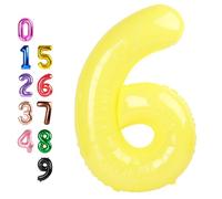 Yellow Balloons, Happy Birthday Decoration for 6th, 40 Inch Number Balloons for 6, 16, 26, 60 Wedding Anniversaries Singles Party Children's Day New Year