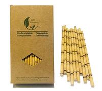 Yellow Bamboo Straws, Biodegradable Disposable Bamboo Paper Drinking Straws for Cake Topper Party Decorations, Replace Plastic Straws 100 Pack