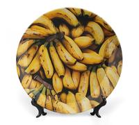 Yellow Bananas Bone China Decorative Plate with Display Stand Ceramic Dinner Plates Wall Decor for Home Kitchen 10inch