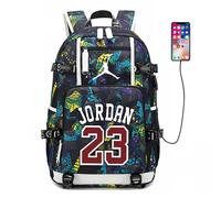 (Yellow) Basketball Player Jordan Logo Backpack USB Taptop Ruckpack Kid Student School Bag