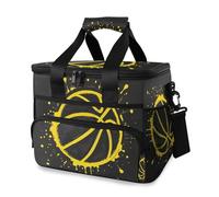 Yellow Basketball Splash Black Cooler Bag Thermal Insulated Picnic Lunch Bag Box Large Cool Bag for Beach Picnic Camping Travel Men Women