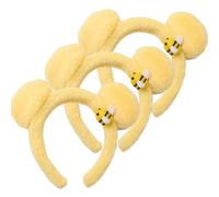 Yellow Bear Ears Plush Hairband For Daily, 3PCS Cute Bears Ear Stuffed Headband, Soft Cartoon Bear Ear Hair Hoop With Bee Use For Female Friends Dating Camping Gathering Festival Travel