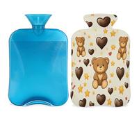 Yellow Bear Star Hot Water Bottle with Cover, Love Heart 2L Hot Water Bag for Pain Relief, Neck Soft and Shoulder, Hand Feet Warmer, Hot and Cold Compress for Adult Kids