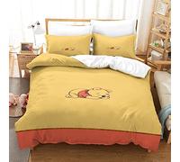 Yellow Bear Winnie The Pooh 3D Printed Duvet Cover Set Microfibre Soft Quilt Covers Easy Care Hotel Quality Bedding Sets with Pillowcasefor Teen Adult Kids Single(135x200cm)