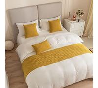 Yellow Bed Runner Rhombus Pattern Bed Scarf Velvet Bedding Cover Decor Soft Bed End Towel Bedspread Protection Throw for Hotel Bedroom Wedding, 45 x 210cm