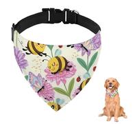 Yellow Bee and Butterfly Floral Dog Bandana With Adjustable Strap D Ring Dog Scarf Pet Bibs Triangle Bandanas for Dogs Accessories Puppy Dogs Cats Decor Machine Washable